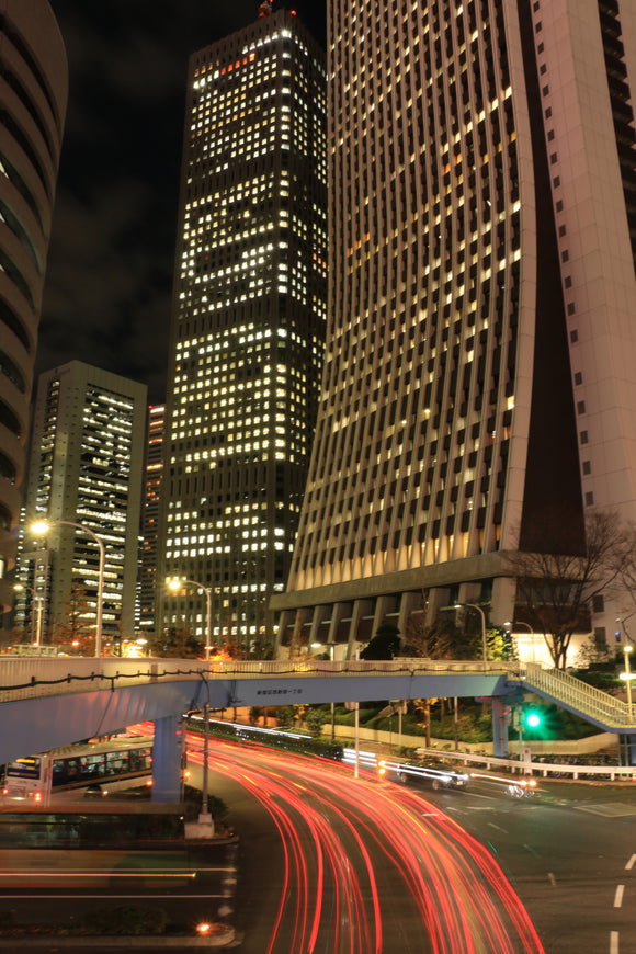 Streetscene at night in Tokyo